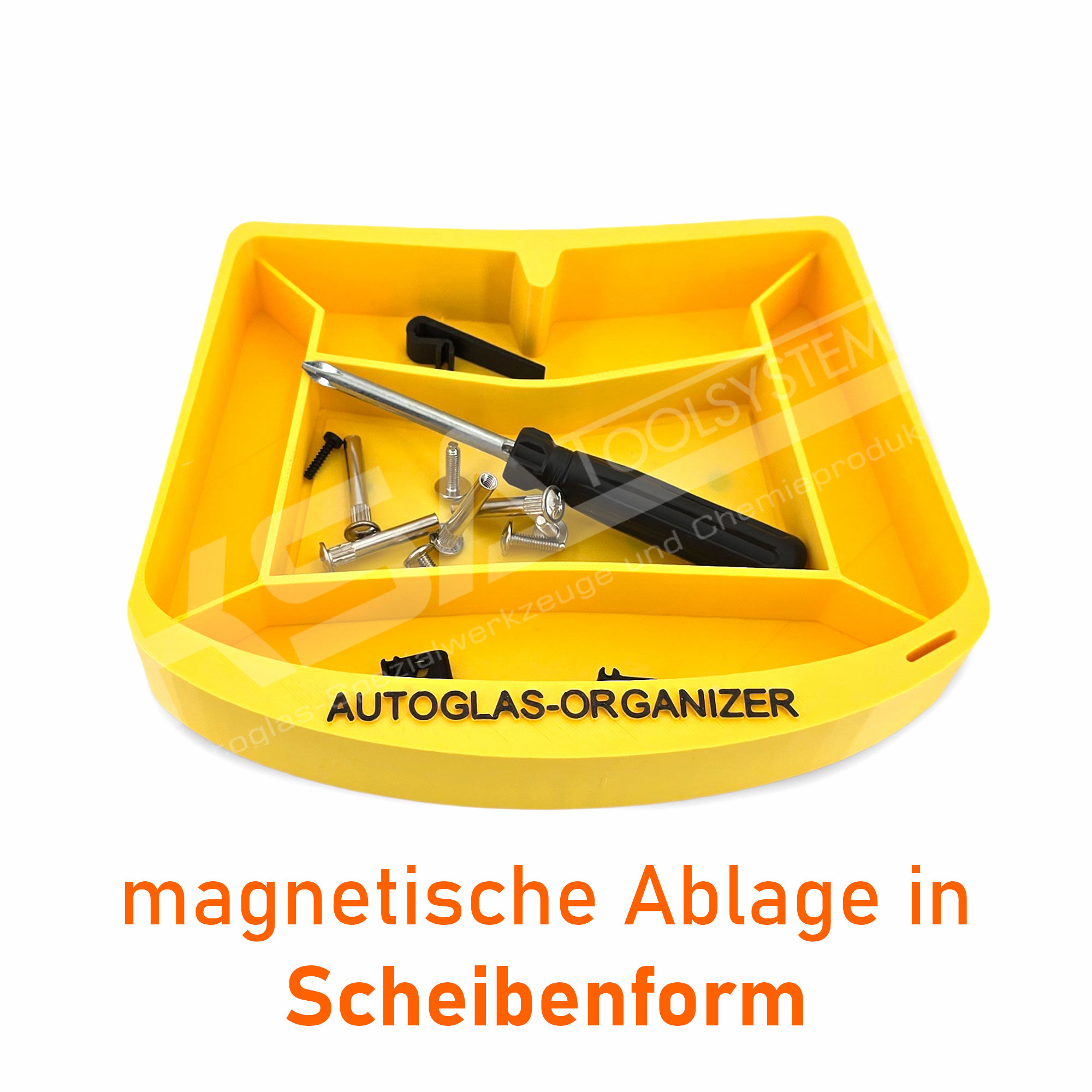 Magnetischer Autoglas Organizer – Ablageschale Scheibenform mit 5 Fächern Gelb 20 cm
