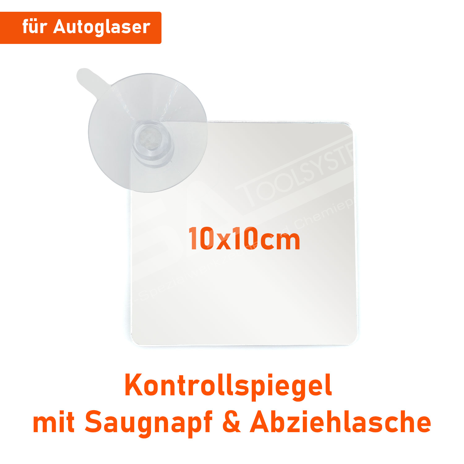 10×10 cm Inspektionsspiegel für Steinschlagreparatur– Kontrollspiegel mit Saugnapf & Abziehlasche, quadratisch