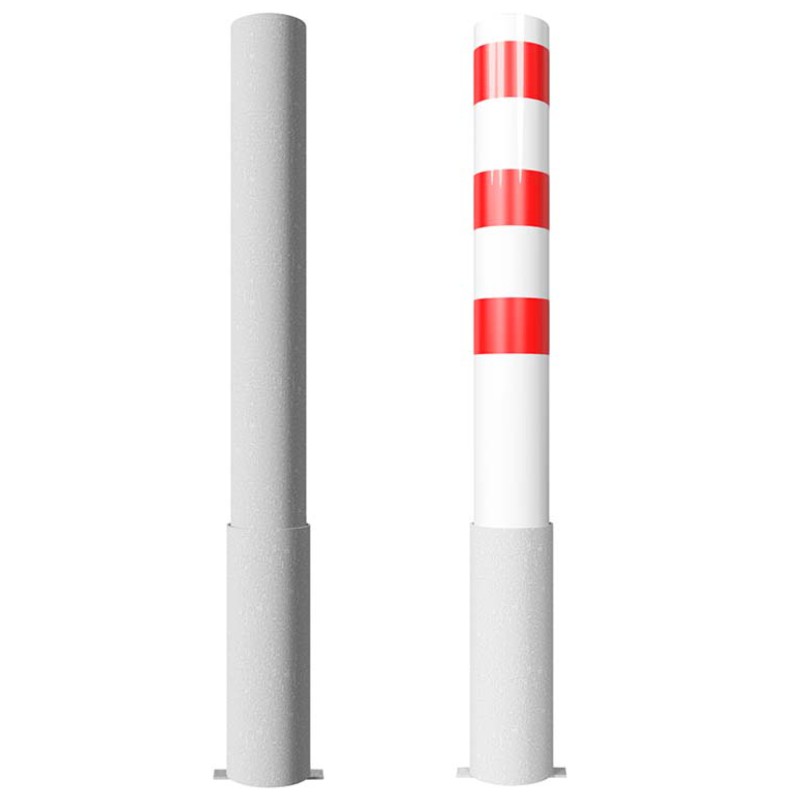 Absperrpfosten Ø 152 mm, herausnehmbar, 1,5 m Höhe, rot-weiß / verzinkt