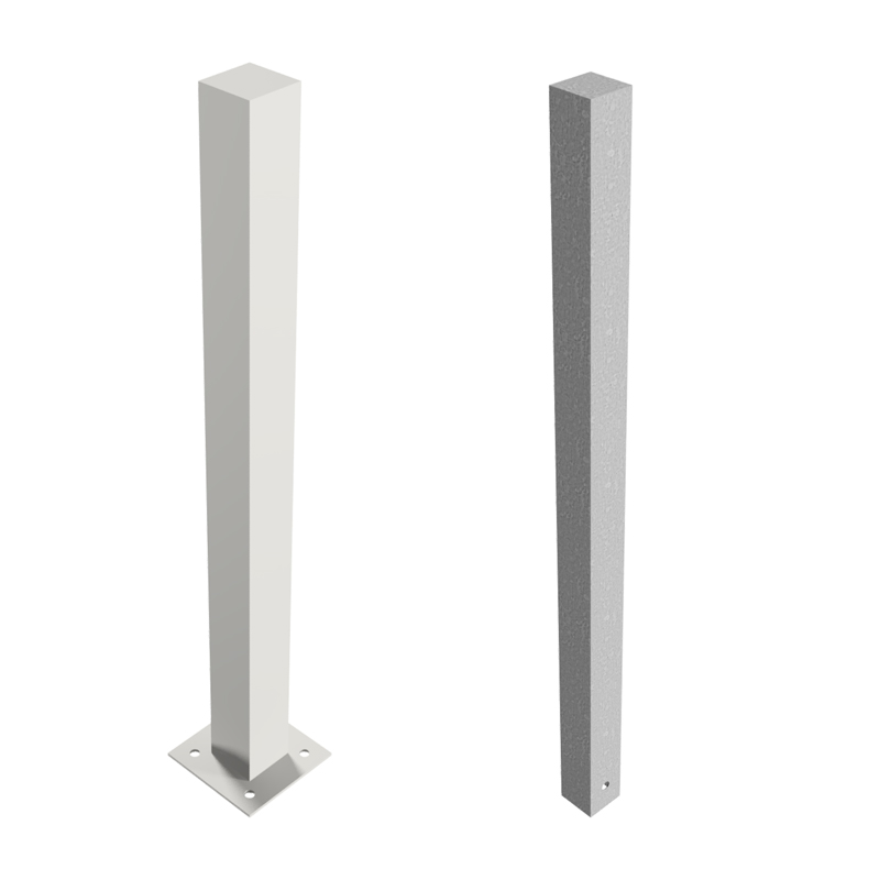 Edelstahlpfosten 70 x 70 mm, ortsfest zum Aufdübeln oder Einbetonieren, mit/ohne Ösen