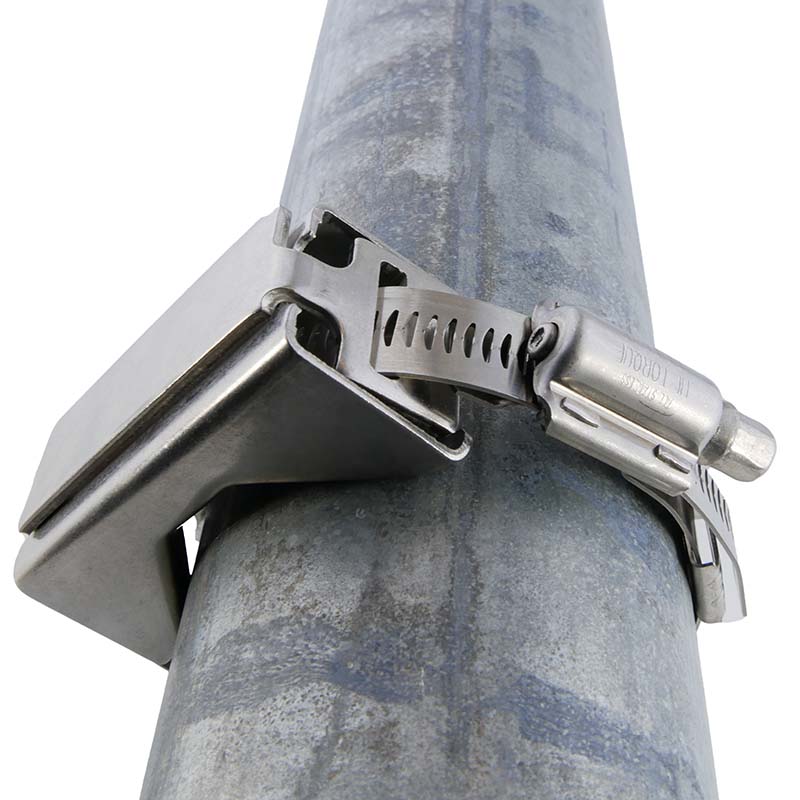 Klemmbandschelle aus Edelstahl für Randform- und Alformschilder, zweiteilig, 70 mm Breite – Bild 4