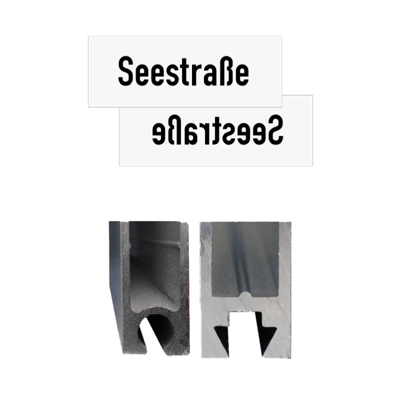 Straßennamenschild Weiß Lackfolie zweiseitig mit schwarzem Text Profil Eckig / Rund 150 mm